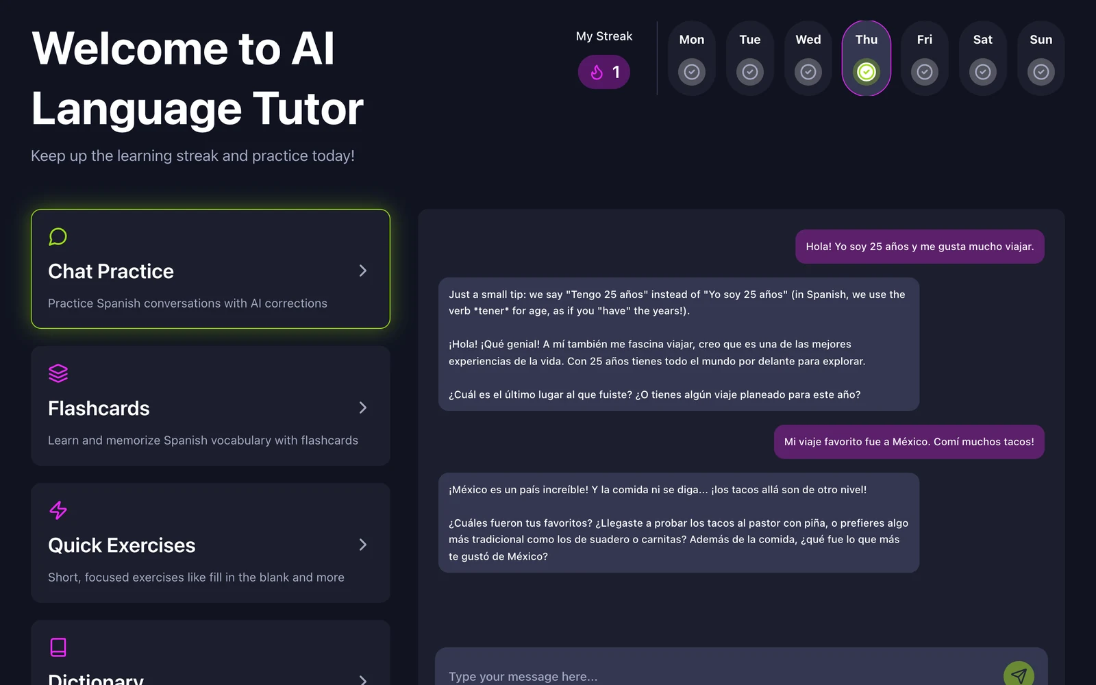 Language Tutor like Duolingo — app screenshot