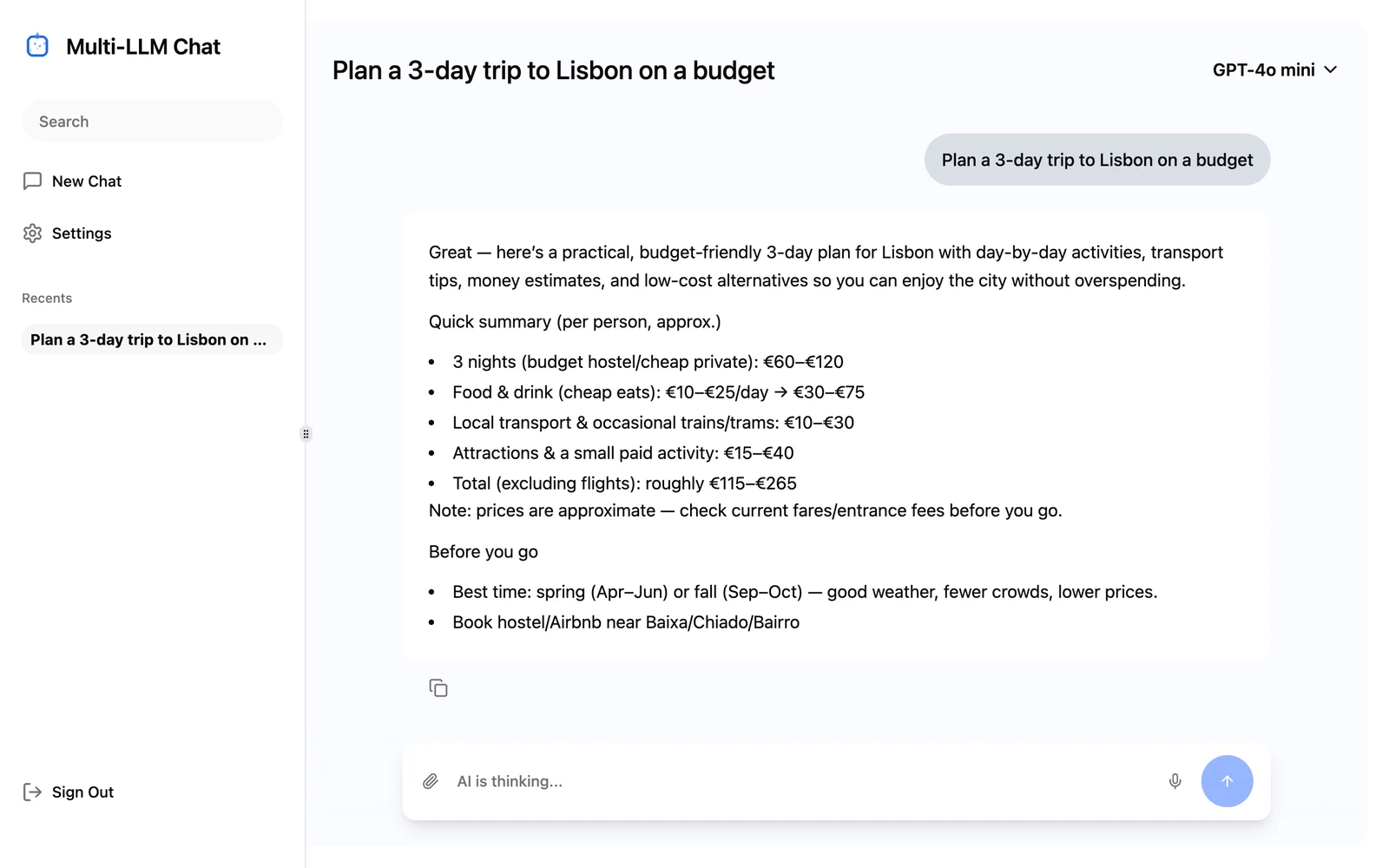 Multi-LLM Chat like Perplexity — app screenshot