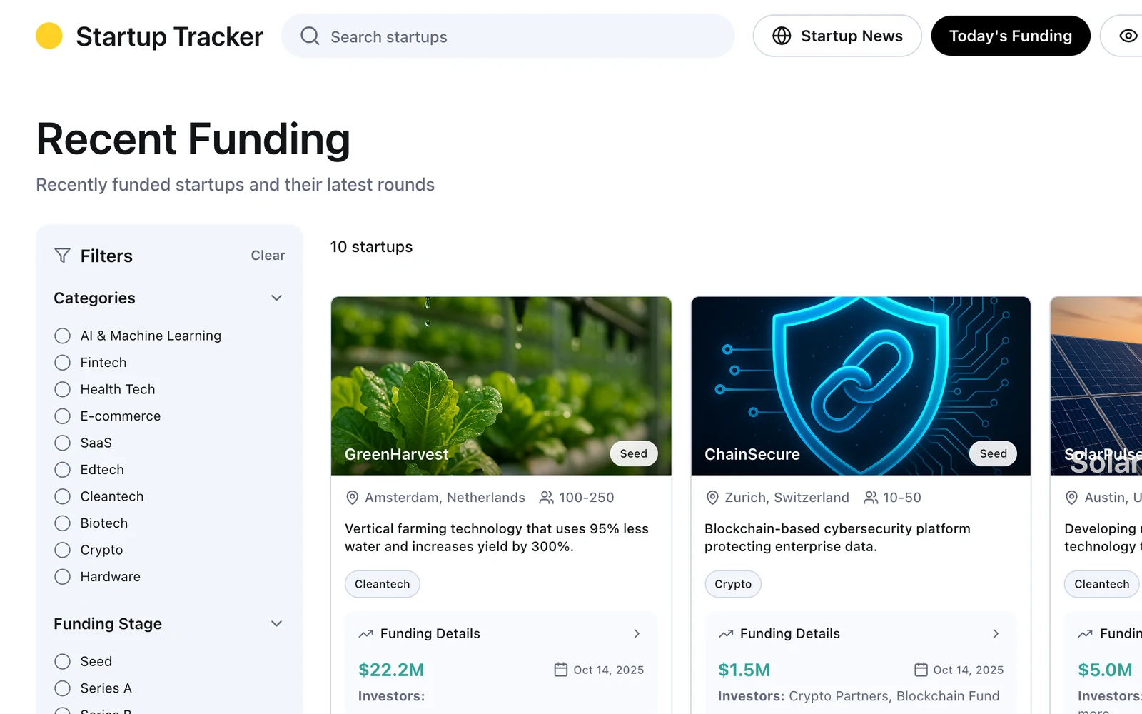 Startup Directory like Crunchbase — app screenshot